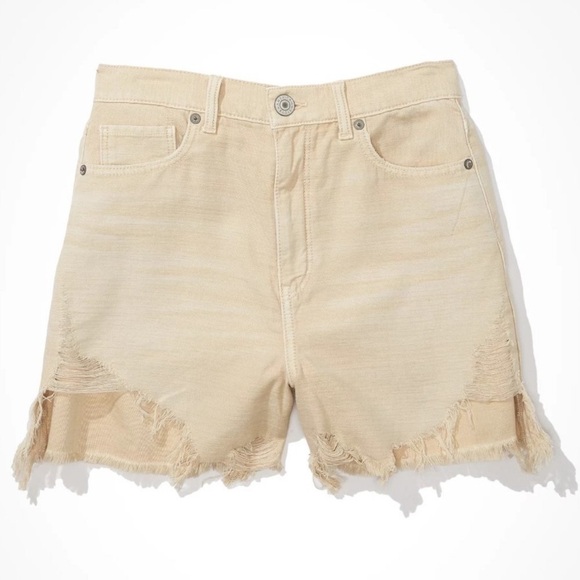American Eagle Highest Rise Mom Shorts Khaki Frayed Distressed Casual 6 NWT - Picture 5 of 13